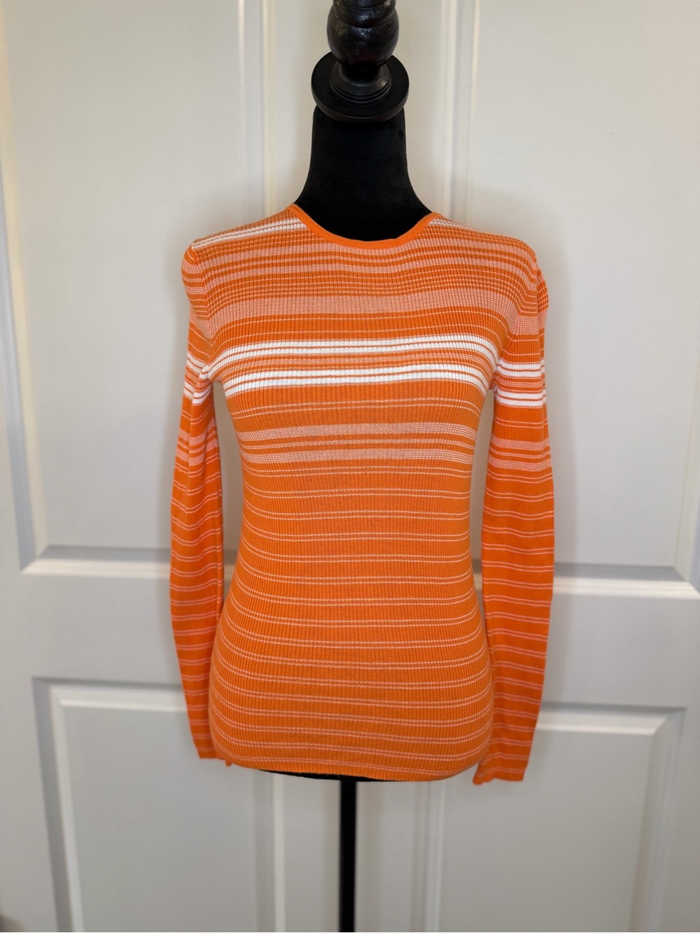 J. Crew Orange & White Striped Ribbed Long Sleeve Top